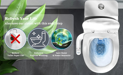 SOOSI Toilet Seat Bidet Attachment Ultra-Slim Double Nozzle Adjustable Water Pressure Non-Electric Ass Sprayer
