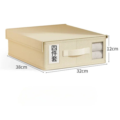 Sheet Set Storage Box Organizer Fabric Folding Window Zipper Blanket Organizer Box Wardrobe Bed Clothes Storage Organizer