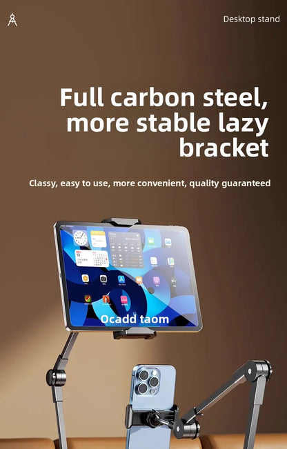 Adjustable Carbon Steel Phone Holder 360° Rotatable Overhead Shooting Bracket for Desktop Live, Food Recording & Unpacking Vlog