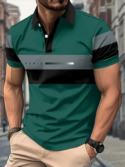 2026 Summer New Style Men's Short-Sleeved Polo Shirt with 3D Letter Pattern Print for Street Casual Fashion and Breathability