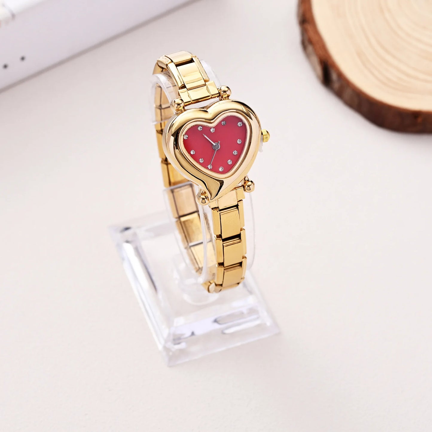 Heart Shape Dial Quartz Watch Stainless Steel Bracelet Wristwatch Cute Mini Love Heart Ladies Dress Watch Fashion Jewelry Gift