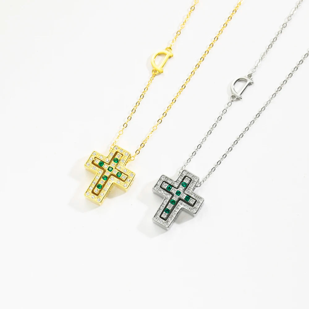 ANDYWEN 925 Sterling Silve Big Double Cross Pendant Long Chain Neckalce 2021 Korea Women High Quality D Twist Chain Jewelry Gift