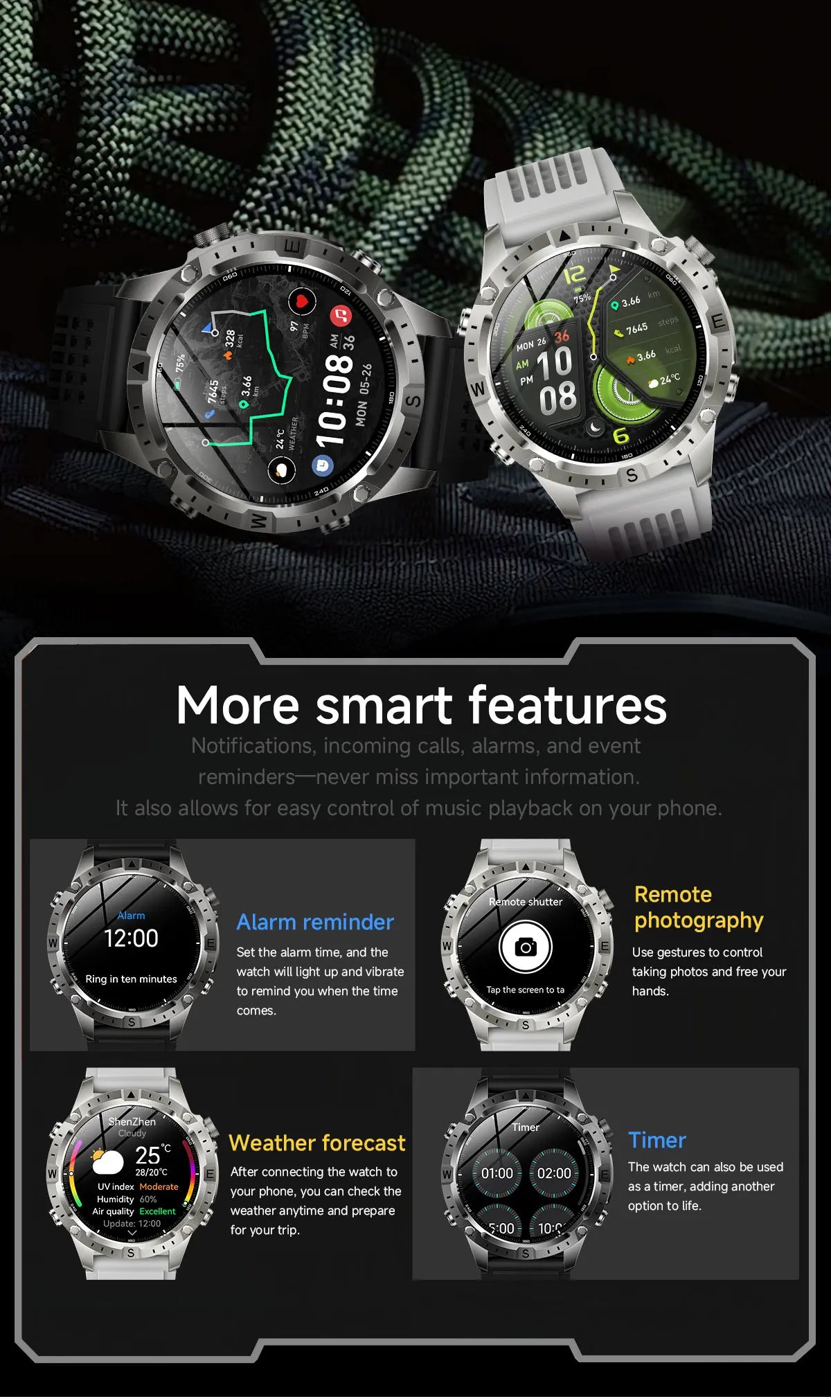 2026 Offline Map New Smart Watch 3ATM Waterproof GPS Navigation Compass Altimeter Flashlight Men 170+ Sports Bracelet Men Women