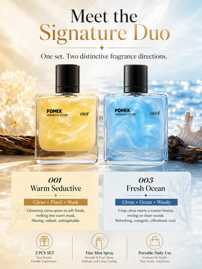 FOMIX 2PCS Men's Perfume Set, Long Lasting Fresh Ocean & Warm Seductive Eau De Parfum Spray, Citrus Floral Musk Woody Cologne, Day Night Portable Fragrance Gift for Him