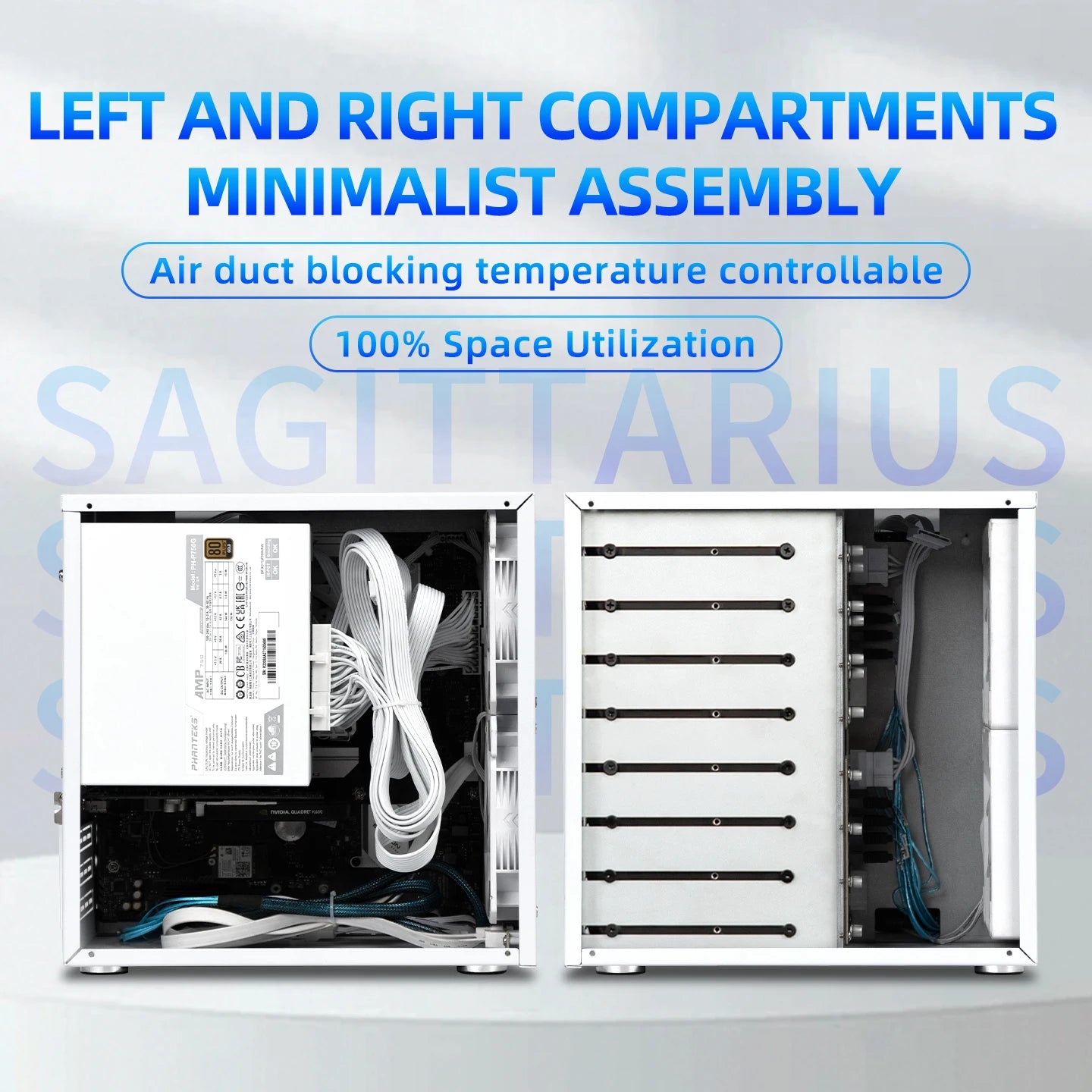 Sagittarius 8-bay NAS Computer Chassis with ATX Power Supply, MATX Motherboard, Full-height PCIE, 21.8L