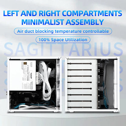 Sagittarius 8-bay NAS Computer Chassis with ATX Power Supply, MATX Motherboard, Full-height PCIE, 21.8L