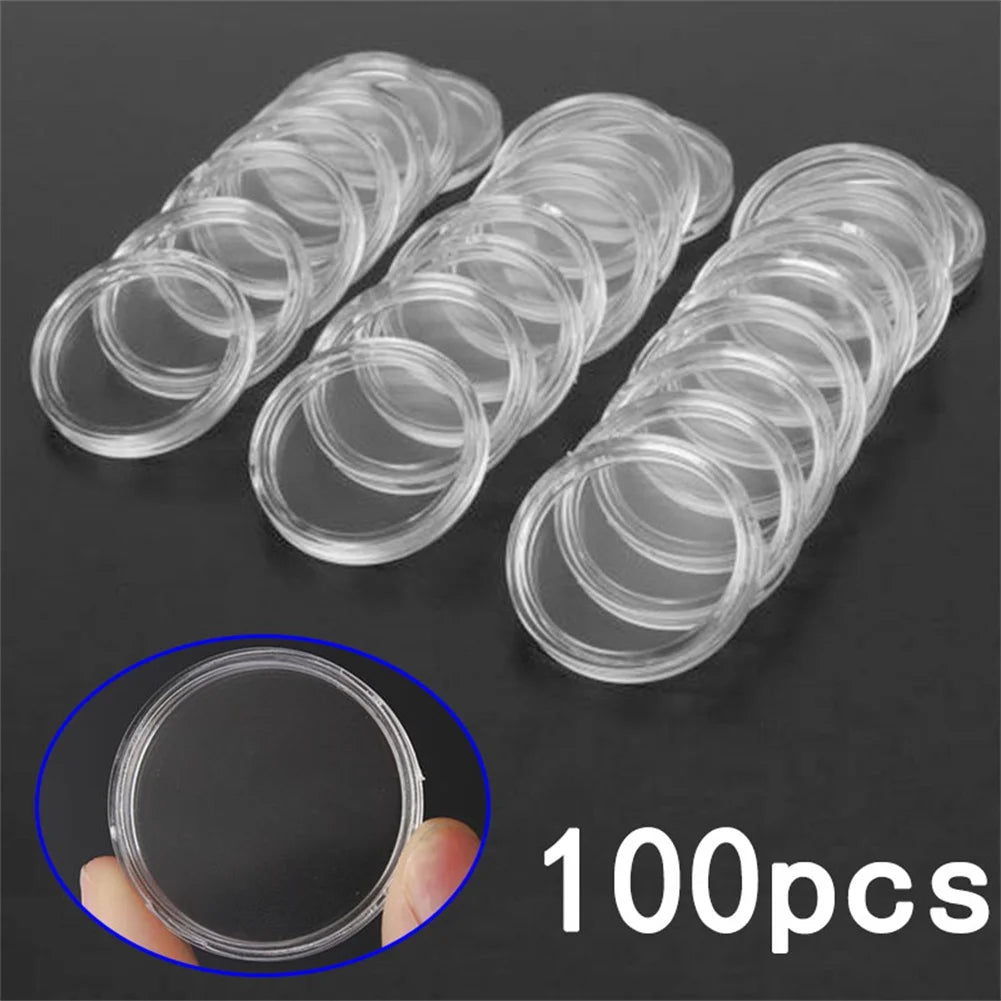 100Pcs 16-40mm Transparent Round Coin Storage Box Capsules Collection Coin Holder Containers Coin Capsule Case Supplies Gifts