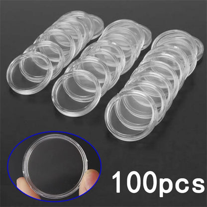100Pcs 16-40mm Transparent Round Coin Storage Box Capsules Collection Coin Holder Containers Coin Capsule Case Supplies Gifts