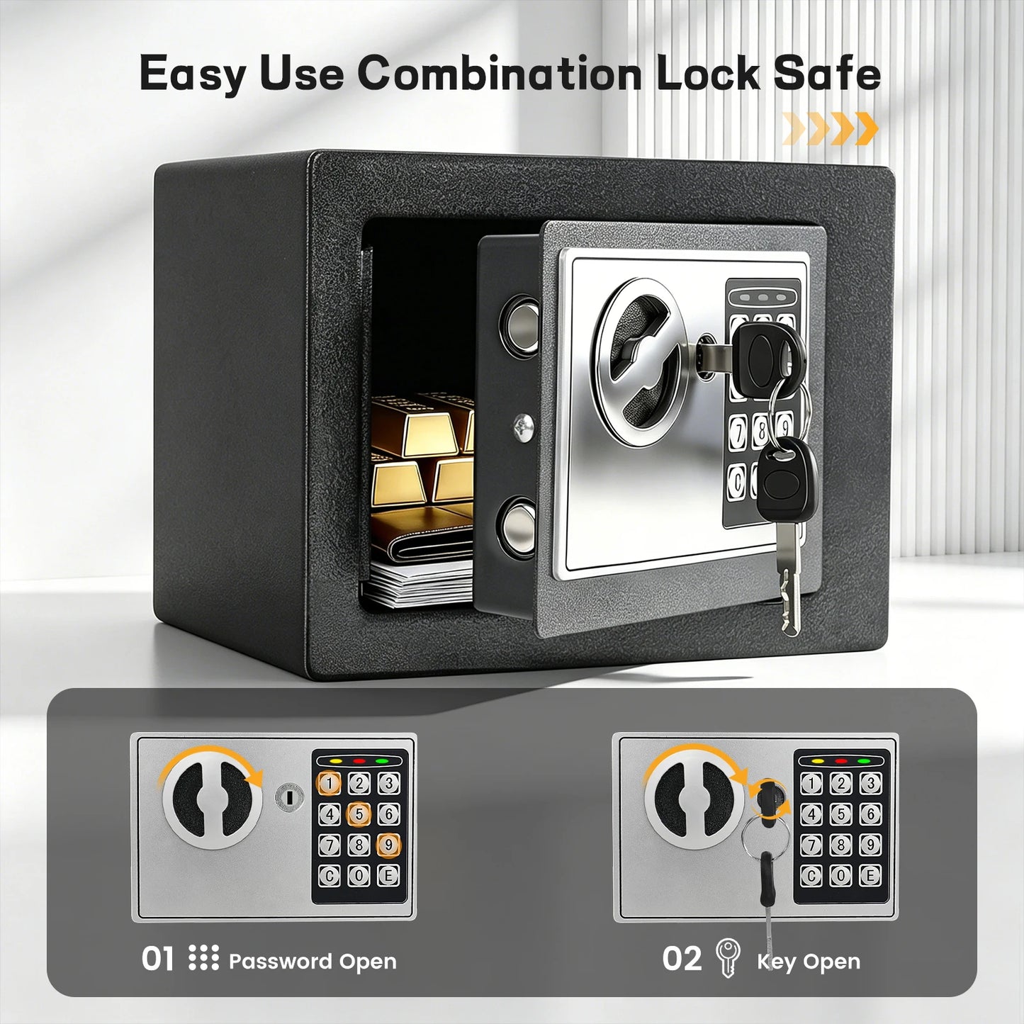 Ireproof Safes with Fireproof Money Bag Sensor Light Digital Keypad Home Safe Adjustable Shelf Security Safe