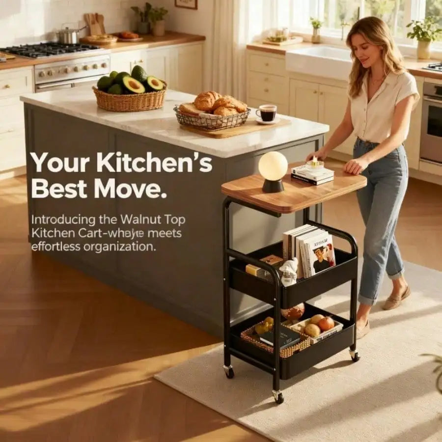 Three-Tier/Two-Tier Rolling Metal Kitchen Storage Trolley - 360° Lockable Casters, Heavy-Duty Metal Frame, Three-Tier Categorize