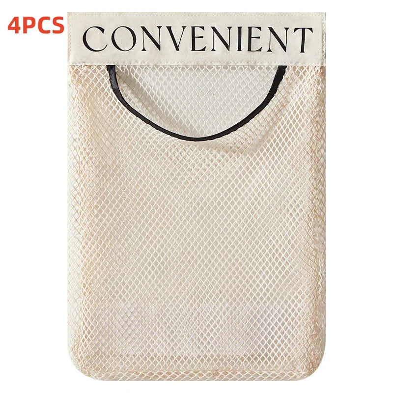1/4PCS Wall Mount Mesh Storage Bag Garbage Holder Plastic Shopping Bags Dispenser Sundries Bag Net Storage Grocery Bag Organizer