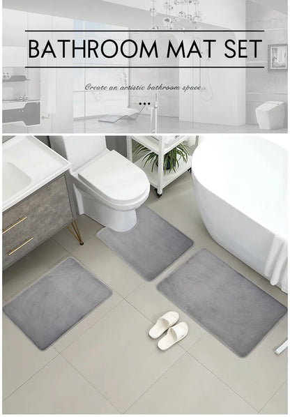 Three Piece Toilet, Bath Floor Mat, Shower Mat, Bath Absorbent Mat, Non Slip Carpet, Soft and Comfortable, Laundry Room.