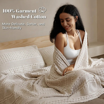 Lightweight Cotton Waffle Blanket King Size 108x90, Soft & Breathable Summer Bedding, Aesthetic Home Decor