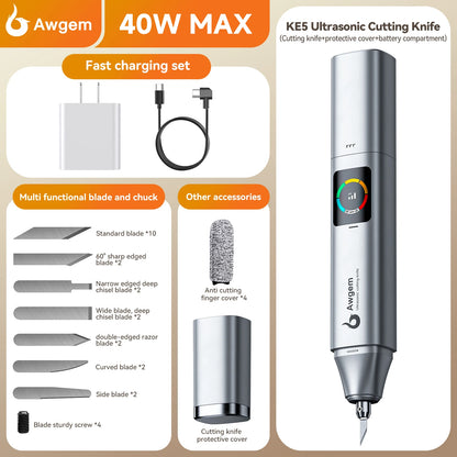 Awgem KE5 Handheld Ultrasonic Cutter Ultrasonic cutting knife DIY Electric Carving Tool for Plastic/Resin/3D Printing/Textile