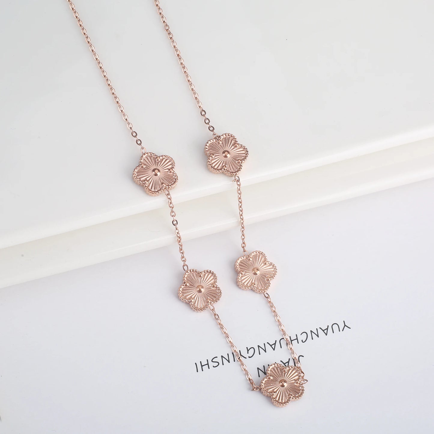 INS Hot Sale Stainless Steel Five Laef Flower Clover Bracelet Jewelry Set Necklace Earrings For Woman Daily Wear Brand Jewelry