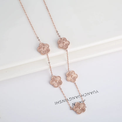 INS Hot Sale Stainless Steel Five Laef Flower Clover Bracelet Jewelry Set Necklace Earrings For Woman Daily Wear Brand Jewelry