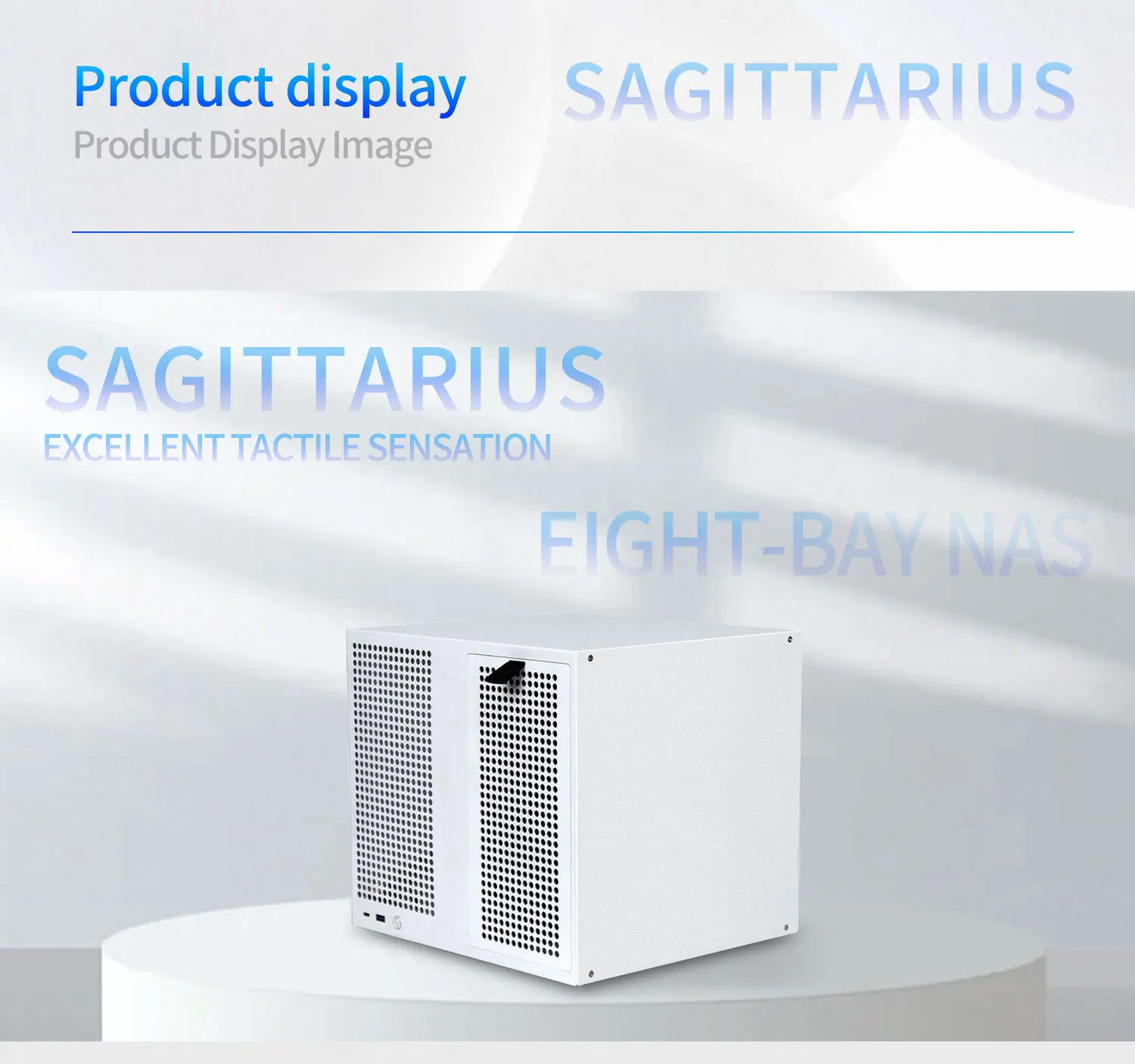 Sagittarius 8-bay NAS Computer Chassis with ATX Power Supply, MATX Motherboard, Full-height PCIE, 21.8L
