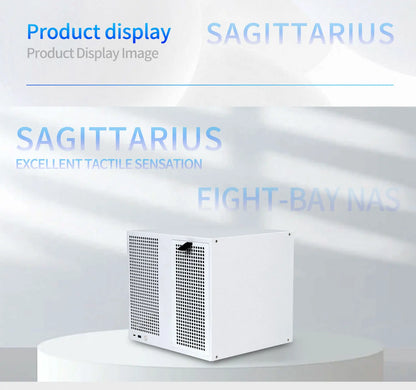 Sagittarius 8-bay NAS Computer Chassis with ATX Power Supply, MATX Motherboard, Full-height PCIE, 21.8L