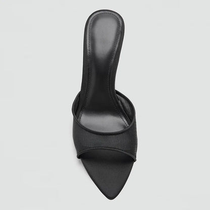 2026 New Women Black Mesh Mules Stiletto Heel Pointed Toe Slip-on Lightweight Breathable Office Party Comfortable Shoes