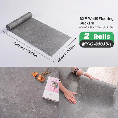 2 Rolls Self-Adhesive Wall and Floor Sticker Peel and Stick 15.75x118.11inch Wood Grain and Marble Design Wallpaper Sticker