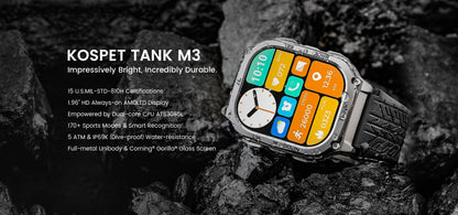 2025 Original KOSPET TANK M3 Smart Watch Men Smartwatch For Women 480mAh Digital Fitness AMOLED AOD Bluetooth Waterproof Watches