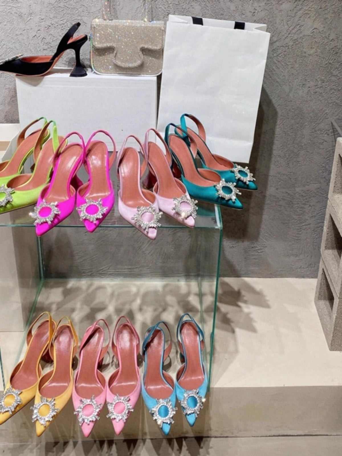 2025 European and American Women's New Silk Sunflower Crystal Diamond Buckle High Heels Horseshoe Heel Women's Sandals