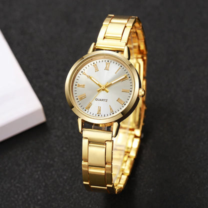 6pcs/set Elegant Women Quartz Watch Fashion Simple Dial Ladies Wristwatch Rhinestone Jewelry Set Relogio Feminino（Without Box）
