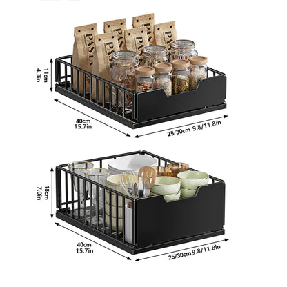 Pull Out Cabinet Organizer, Carbon Steel Foldable Slide Out Drawers Storage Rack For Kitchen Cabinets Bathroom Cabinet Organizer