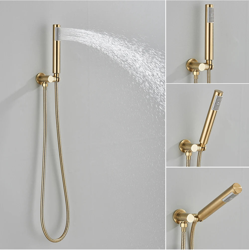 Brushed Gold Handheld Shower Bathroom Shower Faucet Hot & Cold Water Tap Brass Shower Holder 1.5M Hose Brass Shower Valve