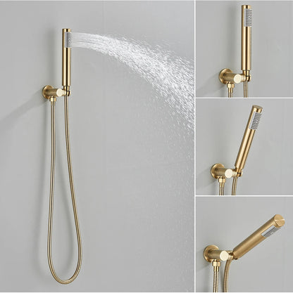 Brushed Gold Handheld Shower Bathroom Shower Faucet Hot & Cold Water Tap Brass Shower Holder 1.5M Hose Brass Shower Valve