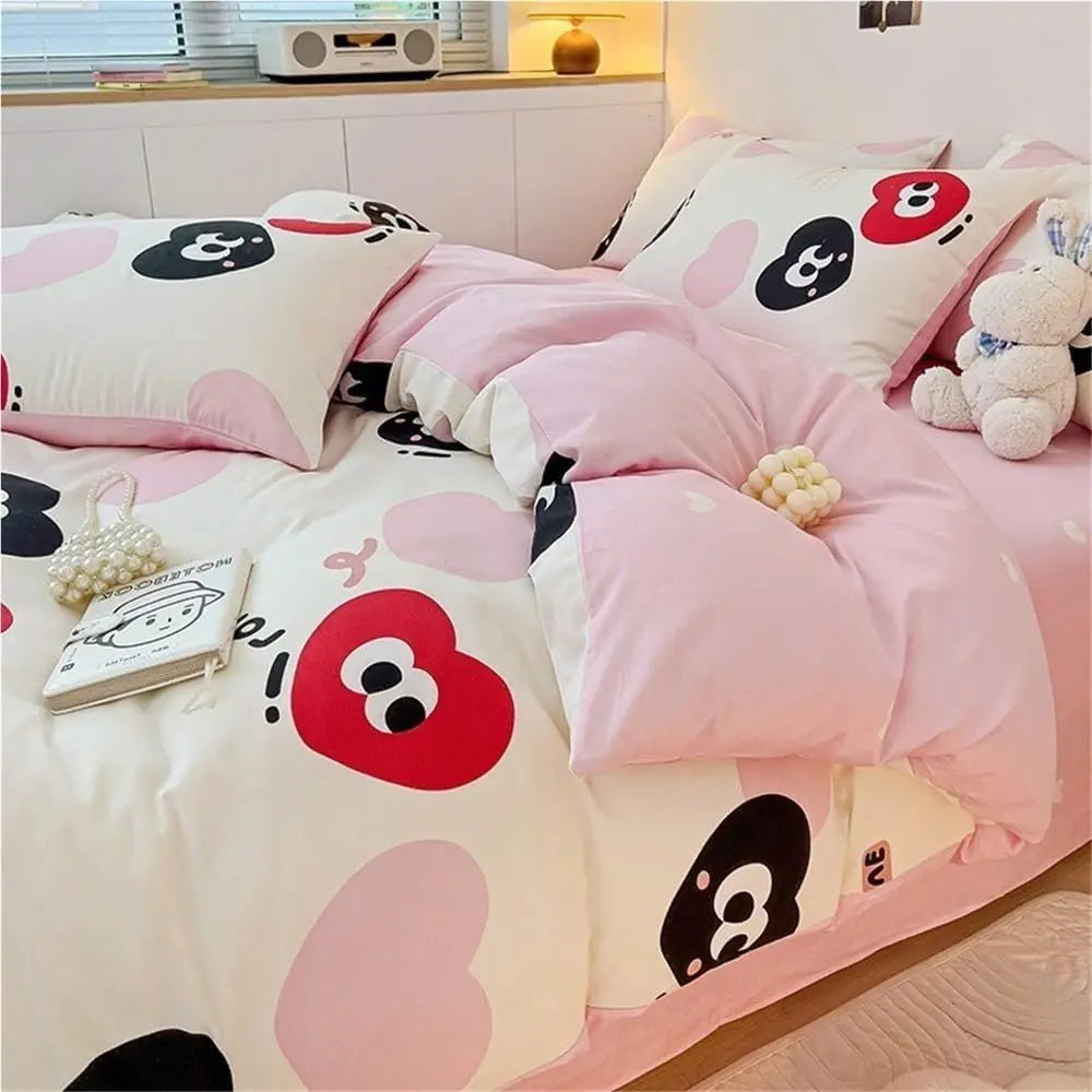 Queen/King Size Comorter Set, Bed our-Piece Cotton Summer PrincWind Quilt Cover Sheet Bedding(G,Queen)