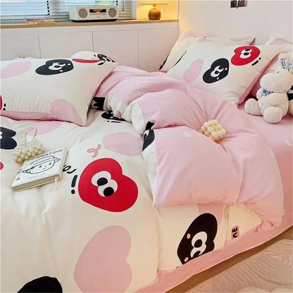 Queen/King Size Comorter Set, Bed our-Piece Cotton Summer PrincWind Quilt Cover Sheet Bedding(G,Queen)