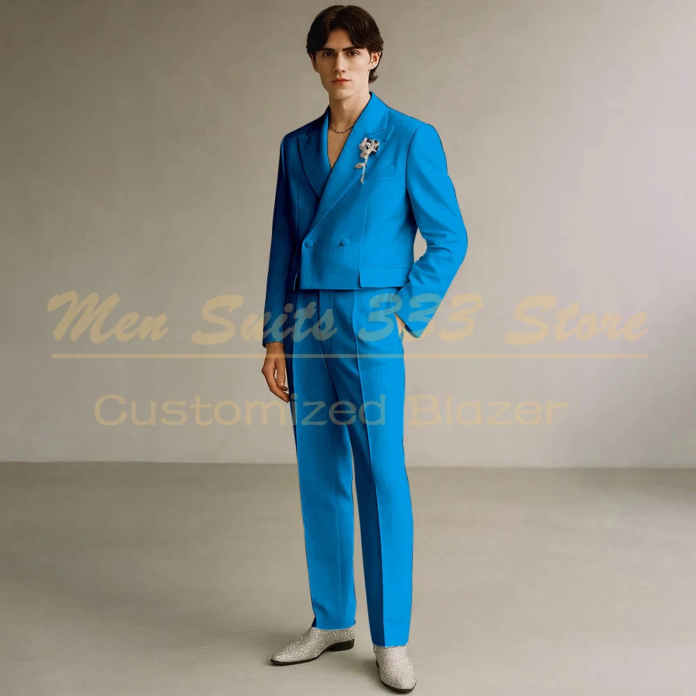Cropped Men's Suits Formal Wedding Groomsmen 2 Piece Jacket Pants Sets Fashion Male Clothing High Quality Male Clothing Costume