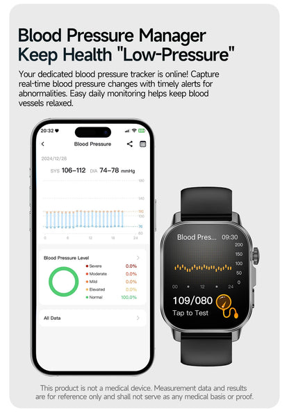 New Professional Health Watch Blood Pressure 2.01"AMOLED Screen Uric Acid Blood Lipids Flashlight Care Smart Watches for Women