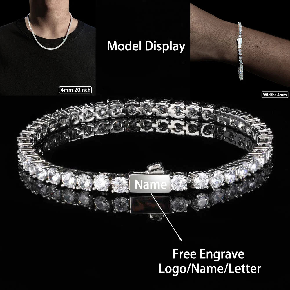 3mm 4mm 5mm 1 Row Tennis Chain Bling Zircon Copper Material Necklace Hip Hop Man and Women Iced Out Jewelry Free Engrave Name
