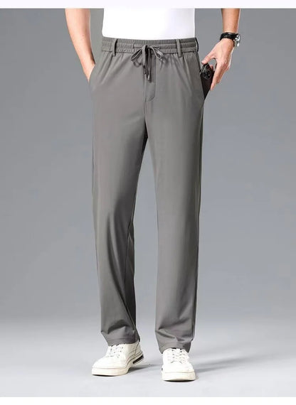 High-End Business Ice Silk Long Pants Sporty Summer Cool Feeling Casual Thin Men's Loose Straight Leg West Pants