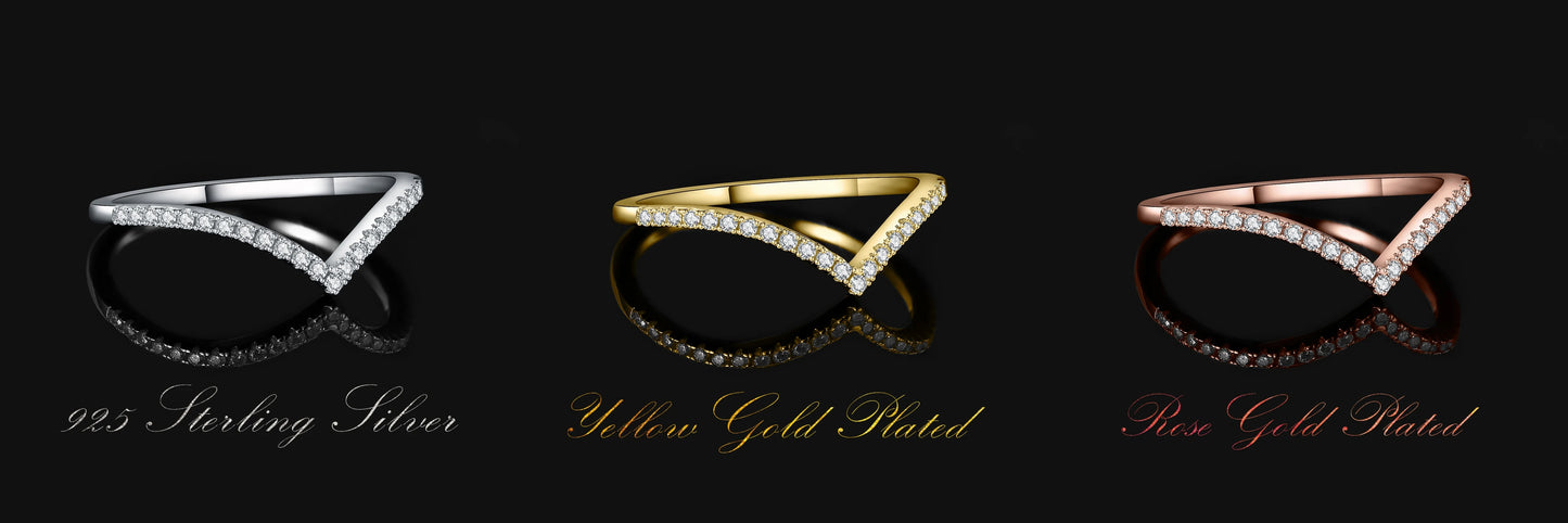 JewelryPalace Moissanite D Color Round Cut 925 Sterling Silver V Shape Stackable Wedding Ring for Woman Yellow Rose Gold Plated