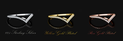 JewelryPalace Moissanite D Color Round Cut 925 Sterling Silver V Shape Stackable Wedding Ring for Woman Yellow Rose Gold Plated