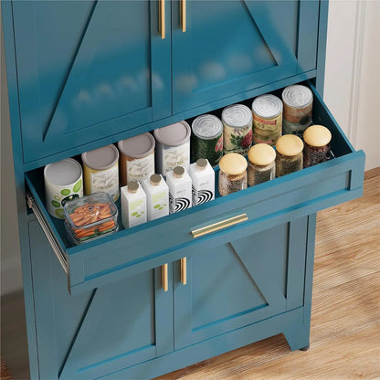 71'' Tall Metal Pantry Cabinet with Drawer, Kitchen Storage Cabinet with 4 Doors and Shelves, Freestanding, Customized
