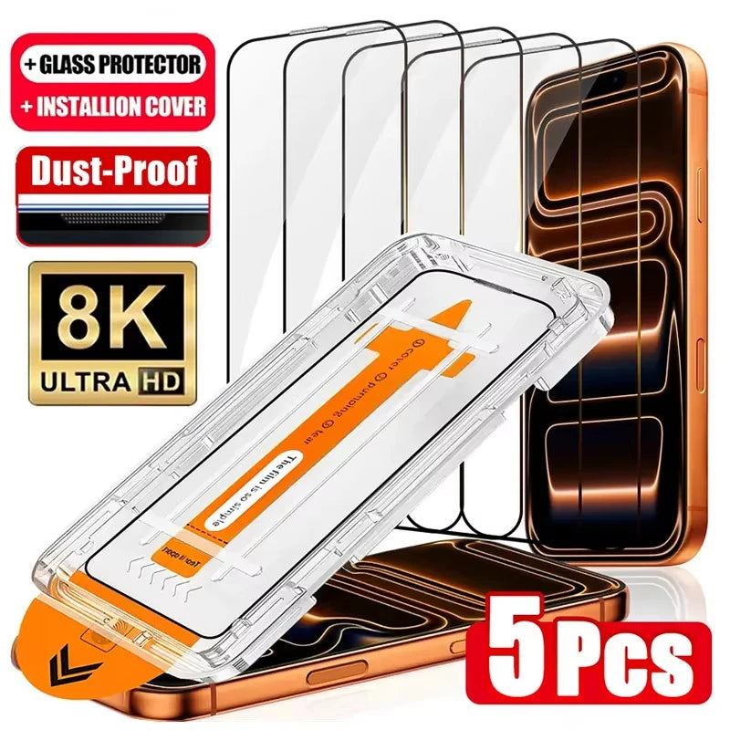 Dust Free Easy Installation HD Screen Protectors For iPhone 17 16 15 14 Plus 13 12 Mini 11 Pro Max XR X XS 17 Air Tempered Glass