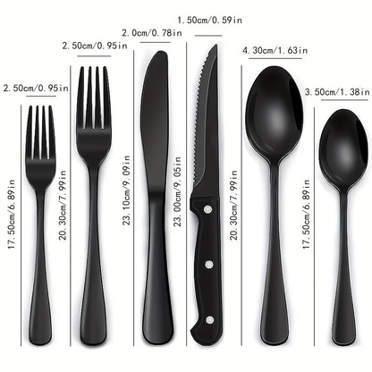 36-Piece Black Silverware Set With Steak Knives, Black Flatware Set Food-Grade Stainless Steel Tableware Cutlery Set