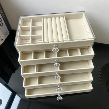 5 Layers Desktop Jewelry Drawer Large Capacity Earrings Ring Necklace Storage Organizer Display Stand