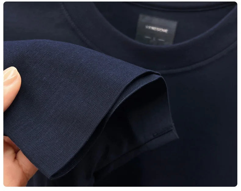 High quality luxury short sleeve T-shirt summer breathable cool silk cotton fashion solid color round neck top casual men's wear