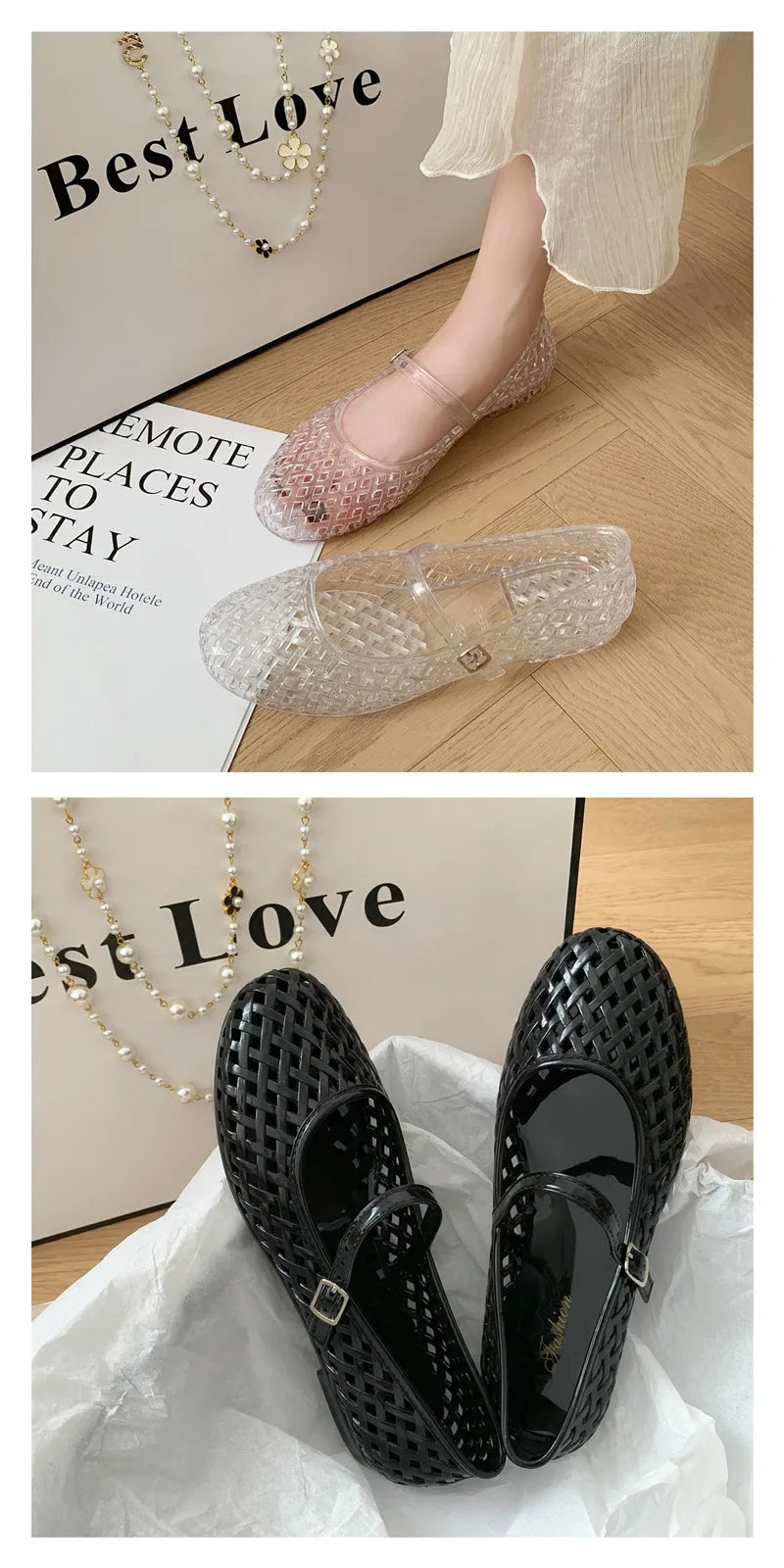 Transparent crystal women's shoes 2026 summer new jelly hollow soft sole fashionable versatile outer wear cool slippers women