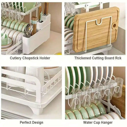 2 Tier Multifunctional Dish Drying Rack,Escurridor De Platos Para Fregadero,Stainless Steel Kitchen Dish Drainer With Drainboard