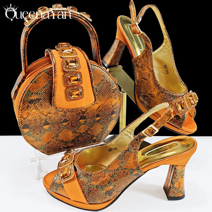 2025 Elegant Green Peep-Toe Women Heel Pumps for Italian Matching Party Shoes and Bags Set for Parties with Diamond Accents