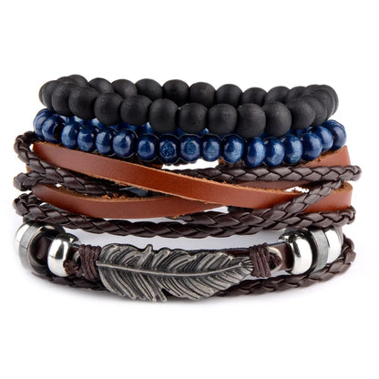 Viking Gothic Leather Bracelet Multilayer Vinatge Men Bracelets Leather Punk Combination Bracelet For Men Jewelry