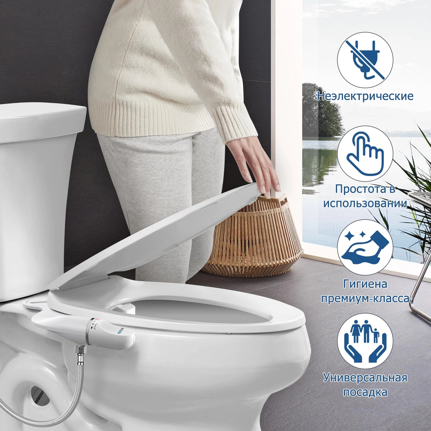 SOOSI Toilet Seat Bidet Attachment Ultra-Slim Double Nozzle Adjustable Water Pressure Non-Electric Ass Sprayer