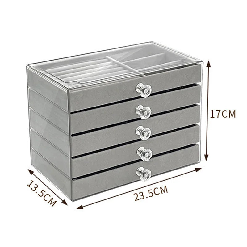 5 Layers Desktop Jewelry Drawer Large Capacity Earrings Ring Necklace Storage Organizer Display Stand