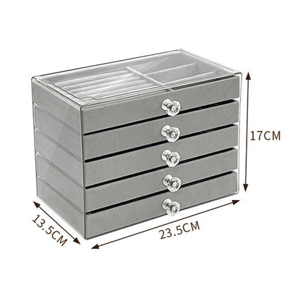 5 Layers Desktop Jewelry Drawer Large Capacity Earrings Ring Necklace Storage Organizer Display Stand
